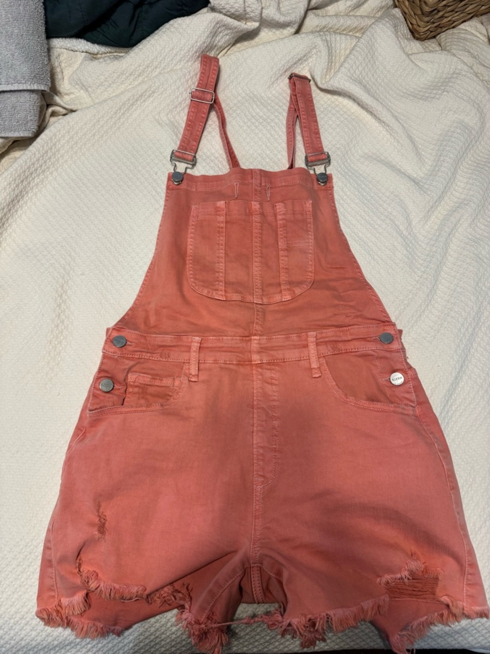 Coral Denim Short Overalls Jumpsuit